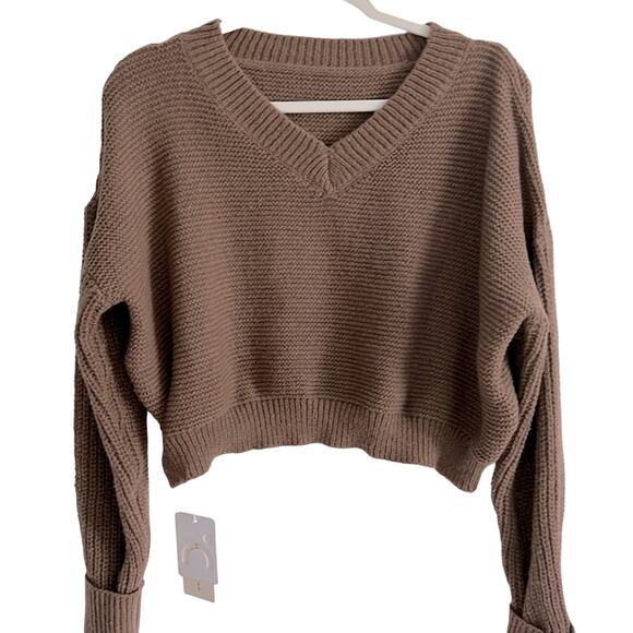 NWT REVOLVE & ANTHROPOLOGIE lovers COMMENSE taupe cropped Sweater XS - Picture 7 of 13